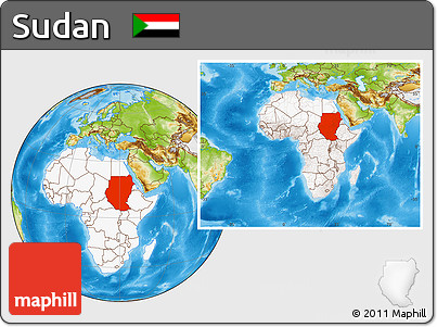 Physical Location Map of Sudan, highlighted continent, within the entire continent