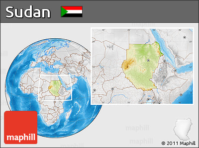 Physical Location Map of Sudan, lighten, desaturated, land only