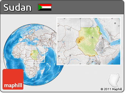 Physical Location Map of Sudan, lighten, desaturated, land only