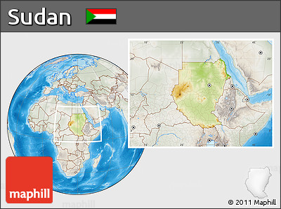 Physical Location Map of Sudan, lighten, semi-desaturated, land only