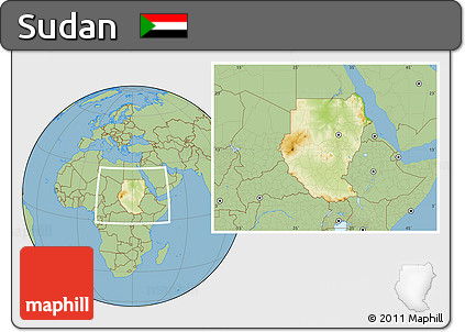 Physical Location Map of Sudan, savanna style outside