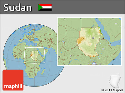 Physical Location Map of Sudan, savanna style outside
