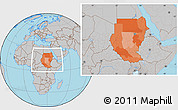 Political Location Map of Sudan, gray outside