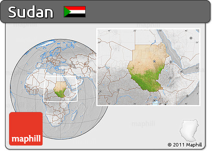 Satellite Location Map of Sudan, lighten, desaturated