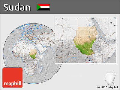 Satellite Location Map of Sudan, lighten, desaturated