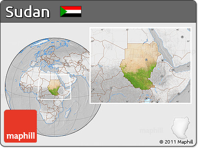 Satellite Location Map of Sudan, lighten, desaturated