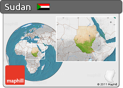 Satellite Location Map of Sudan, lighten, desaturated, land only