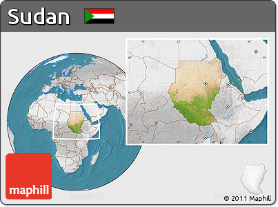Satellite Location Map of Sudan, lighten, desaturated, land only