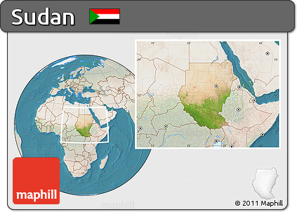 Satellite Location Map of Sudan, lighten, land only