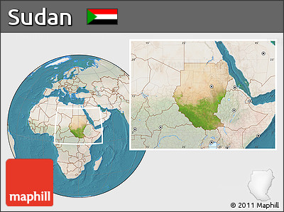 Satellite Location Map of Sudan, lighten, land only