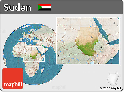 Satellite Location Map of Sudan, lighten, land only
