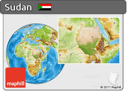 Satellite Location Map of Sudan, physical outside