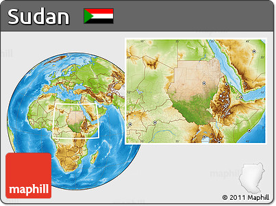 Satellite Location Map of Sudan, physical outside