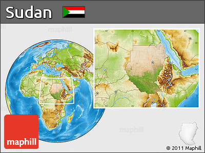 Satellite Location Map of Sudan, physical outside