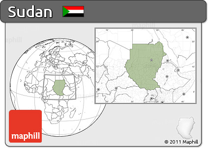 Savanna Style Location Map of Sudan, blank outside, hill shading inside