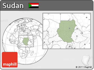 Savanna Style Location Map of Sudan, blank outside, hill shading inside