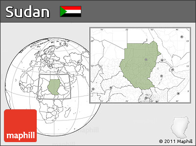Savanna Style Location Map of Sudan, blank outside, hill shading inside