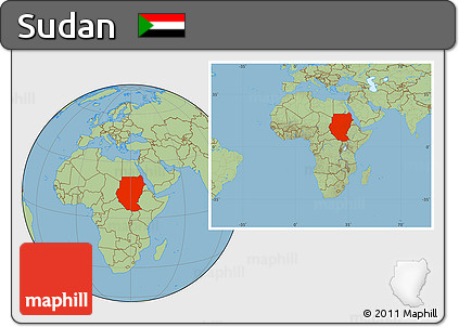 Savanna Style Location Map of Sudan, within the entire continent