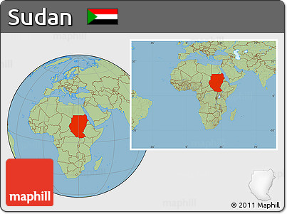 Savanna Style Location Map of Sudan, within the entire continent