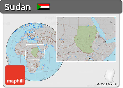 Savanna Style Location Map of Sudan, gray outside, hill shading inside