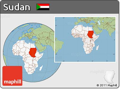 Savanna Style Location Map of Sudan, highlighted continent, within the entire continent