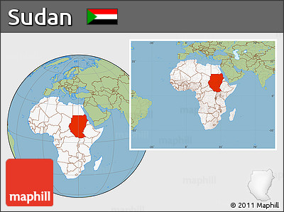Savanna Style Location Map of Sudan, highlighted continent, within the entire continent