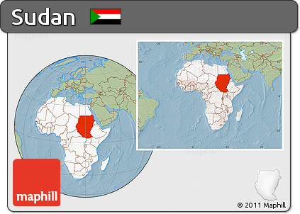 Savanna Style Location Map of Sudan, highlighted continent, within the entire continent, hill shading