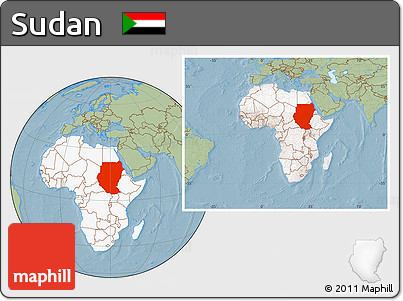 Savanna Style Location Map of Sudan, highlighted continent, within the entire continent, hill shading
