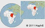 Savanna Style Location Map of Sudan, highlighted continent, within the entire continent, hill shading