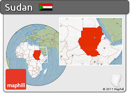 Savanna Style Location Map of Sudan, highlighted continent, hill shading