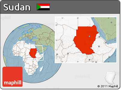 Savanna Style Location Map of Sudan, highlighted continent, hill shading