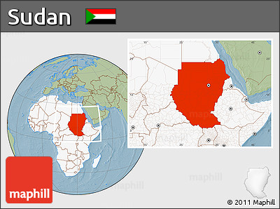 Savanna Style Location Map of Sudan, highlighted continent, hill shading