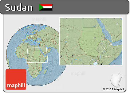 Savanna Style Location Map of Sudan, hill shading outside