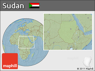 Savanna Style Location Map of Sudan, hill shading outside