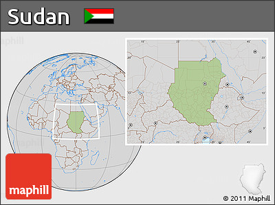 Savanna Style Location Map of Sudan, lighten, desaturated