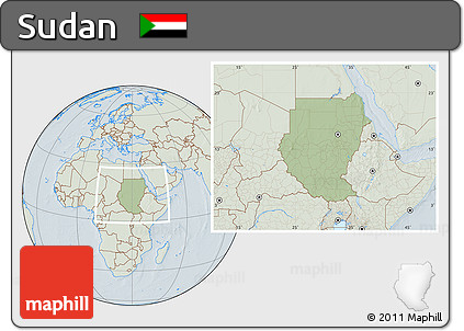 Savanna Style Location Map of Sudan, lighten, hill shading