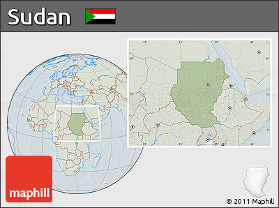 Savanna Style Location Map of Sudan, lighten, hill shading