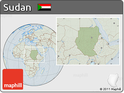 Savanna Style Location Map of Sudan, lighten, hill shading