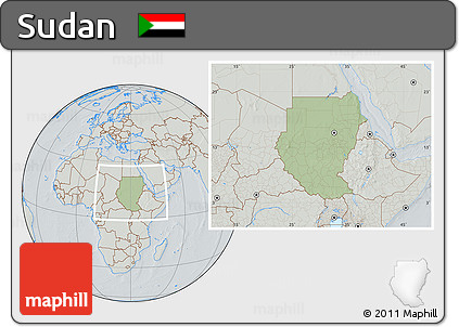 Savanna Style Location Map of Sudan, lighten, semi-desaturated, hill shading
