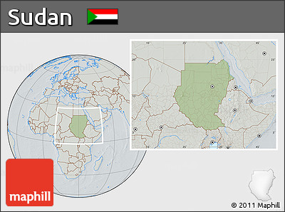 Savanna Style Location Map of Sudan, lighten, semi-desaturated, hill shading