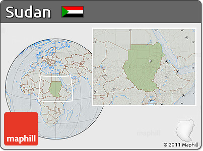 Savanna Style Location Map of Sudan, lighten, semi-desaturated, hill shading