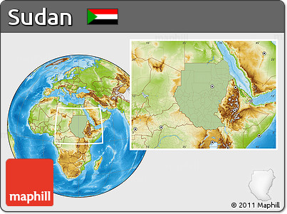 Savanna Style Location Map of Sudan, physical outside