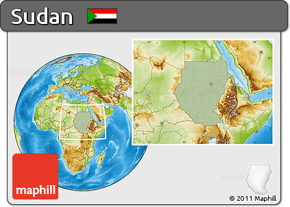 Savanna Style Location Map of Sudan, physical outside, hill shading