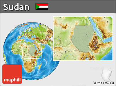 Savanna Style Location Map of Sudan, physical outside, hill shading