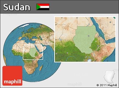 Savanna Style Location Map of Sudan, satellite outside