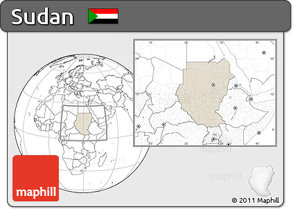 Shaded Relief Location Map of Sudan, blank outside