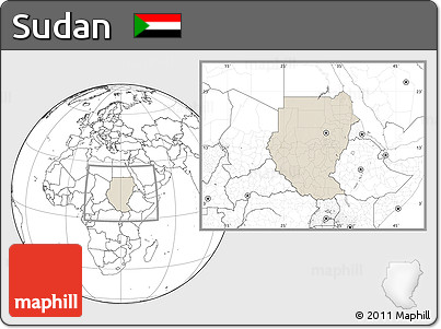 Shaded Relief Location Map of Sudan, blank outside