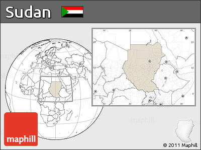 Shaded Relief Location Map of Sudan, blank outside