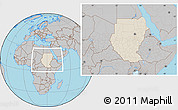 Shaded Relief Location Map of Sudan, gray outside