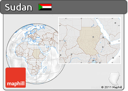 Shaded Relief Location Map of Sudan, lighten, desaturated